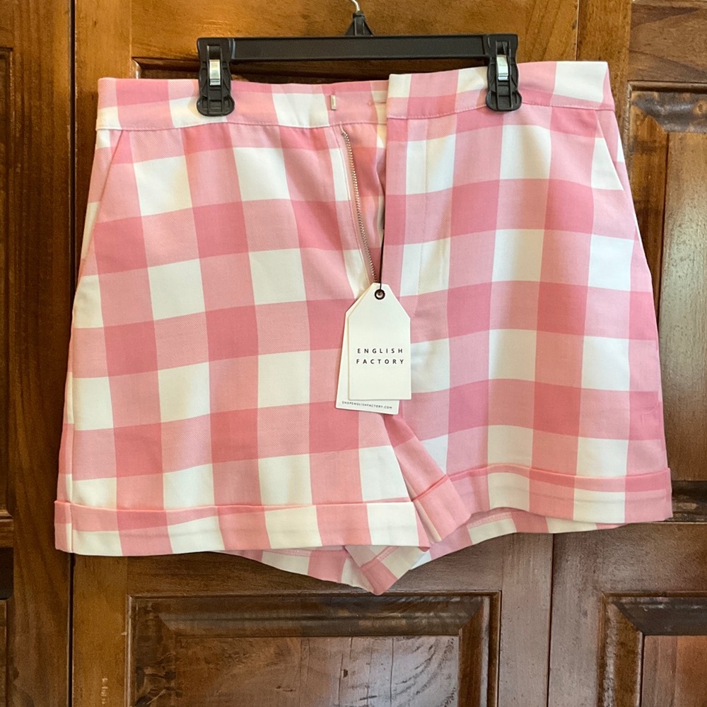 English Factory Pink and White Gingham Skort Shorts